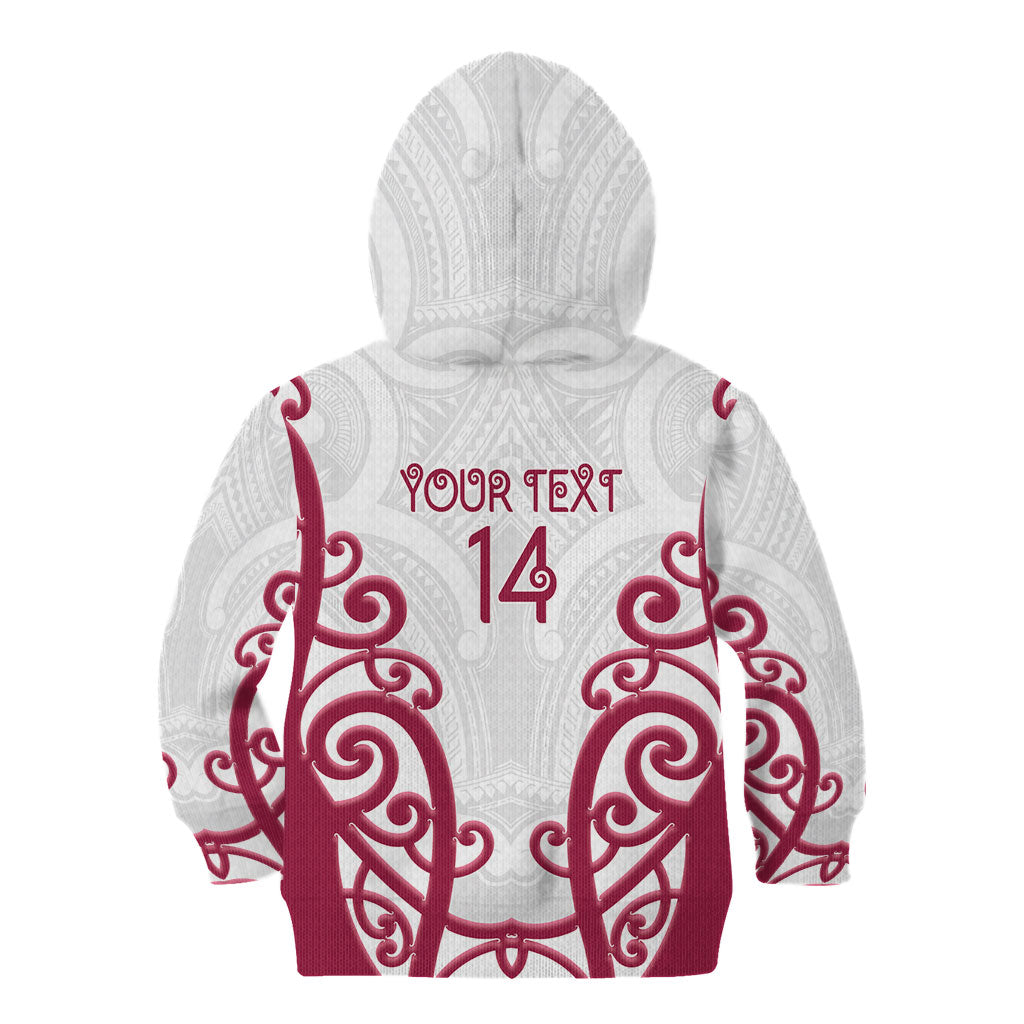 North Harbour Custom Rugby New Zealand Kid Hoodie Aotearoa Maori Pukana Tiki Mascot