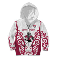 North Harbour Custom Rugby New Zealand Kid Hoodie Aotearoa Maori Pukana Tiki Mascot