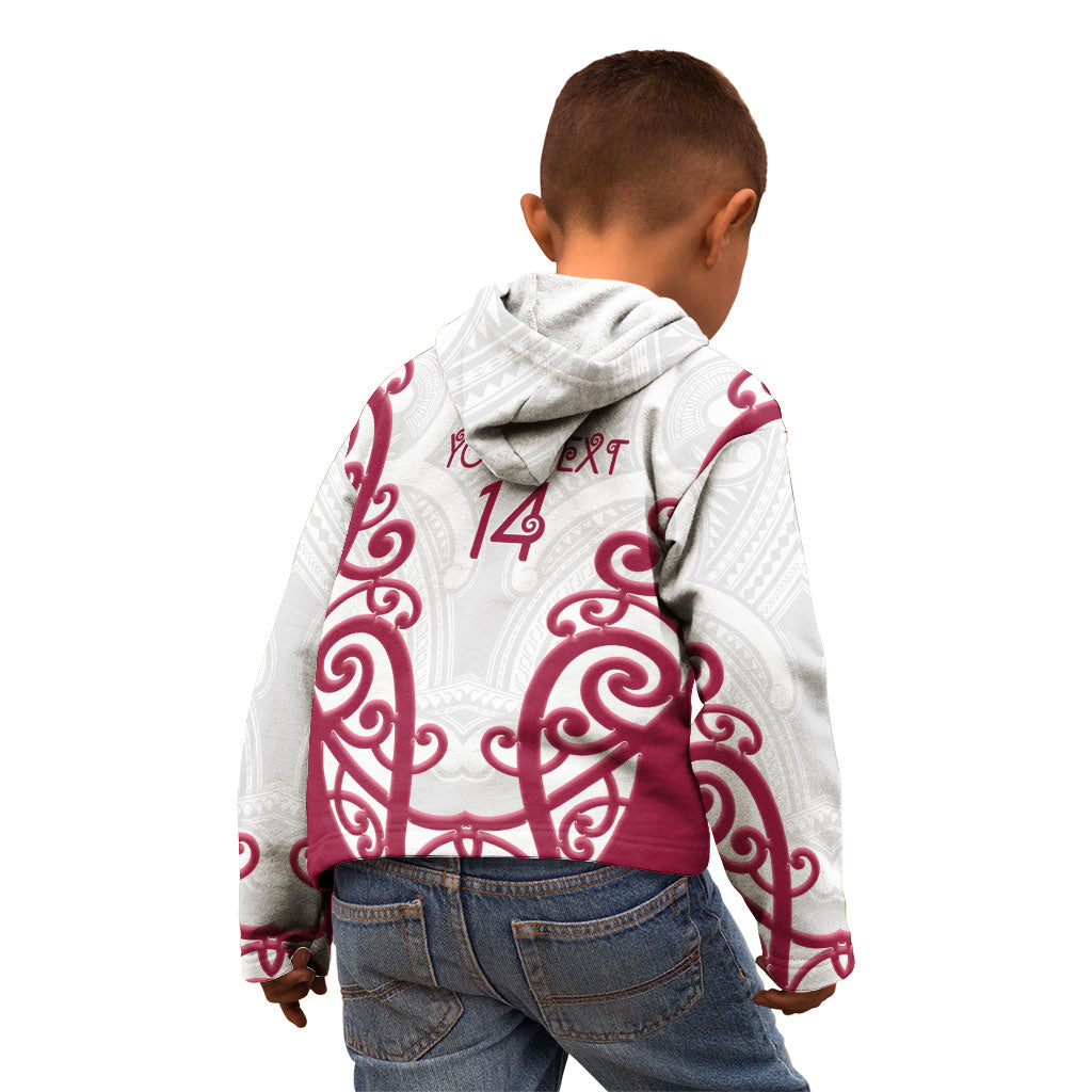 North Harbour Custom Rugby New Zealand Kid Hoodie Aotearoa Maori Pukana Tiki Mascot