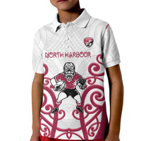 North Harbour Custom Rugby New Zealand Kid Polo Shirt Aotearoa Maori Pukana Tiki Mascot