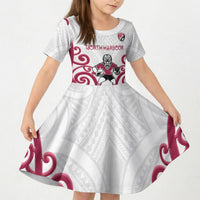 North Harbour Custom Rugby New Zealand Kid Short Sleeve Dress Aotearoa Maori Pukana Tiki Mascot