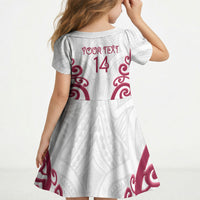 North Harbour Custom Rugby New Zealand Kid Short Sleeve Dress Aotearoa Maori Pukana Tiki Mascot