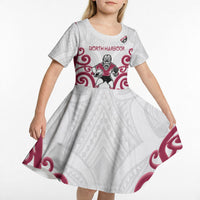 North Harbour Custom Rugby New Zealand Kid Short Sleeve Dress Aotearoa Maori Pukana Tiki Mascot