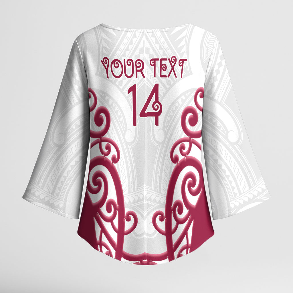 North Harbour Custom Rugby New Zealand Kimono Sleeve Blouse Aotearoa Maori Pukana Tiki Mascot