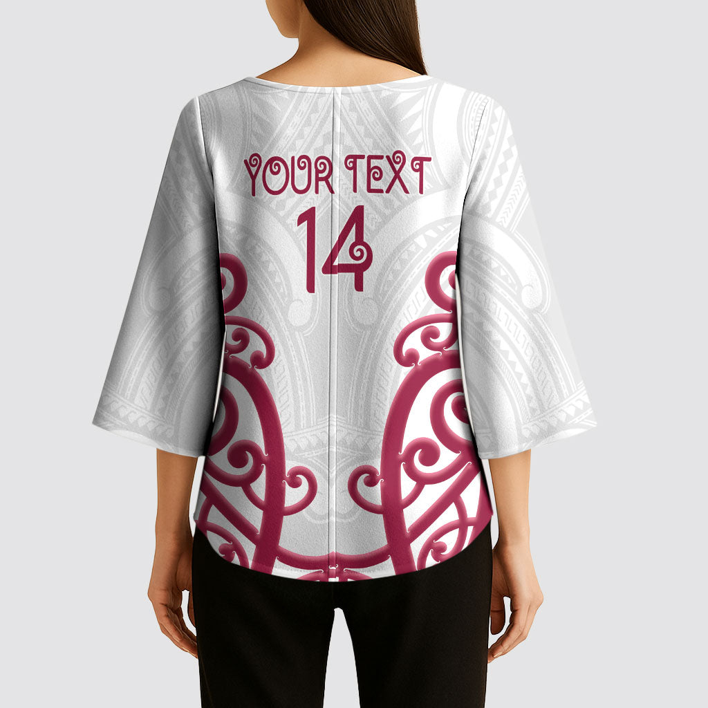 North Harbour Custom Rugby New Zealand Kimono Sleeve Blouse Aotearoa Maori Pukana Tiki Mascot
