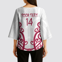 North Harbour Custom Rugby New Zealand Kimono Sleeve Blouse Aotearoa Maori Pukana Tiki Mascot