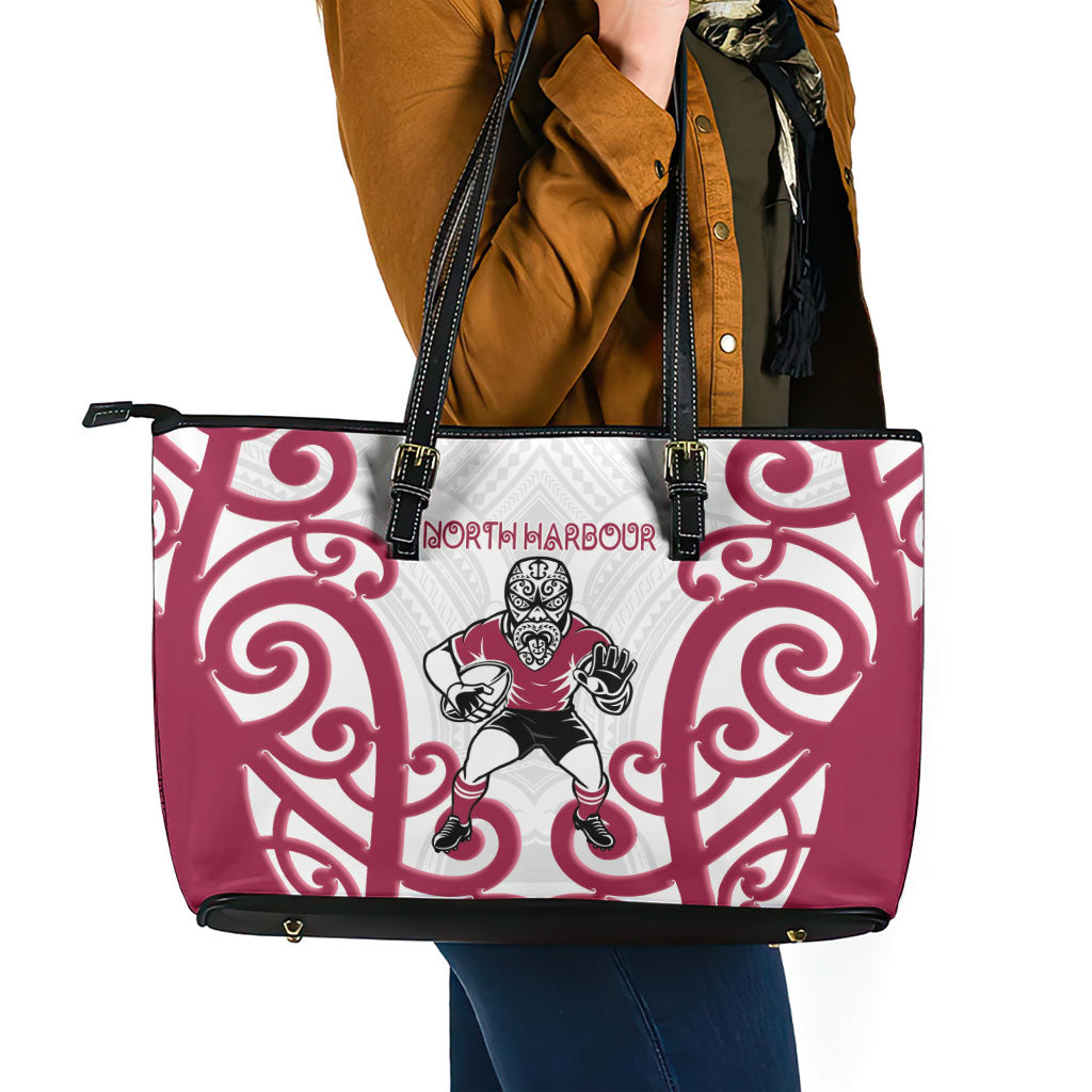 North Harbour Rugby New Zealand Leather Tote Bag Aotearoa Maori Pukana Tiki Mascot