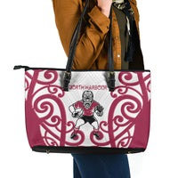 North Harbour Rugby New Zealand Leather Tote Bag Aotearoa Maori Pukana Tiki Mascot