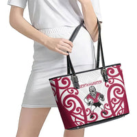 North Harbour Rugby New Zealand Leather Tote Bag Aotearoa Maori Pukana Tiki Mascot