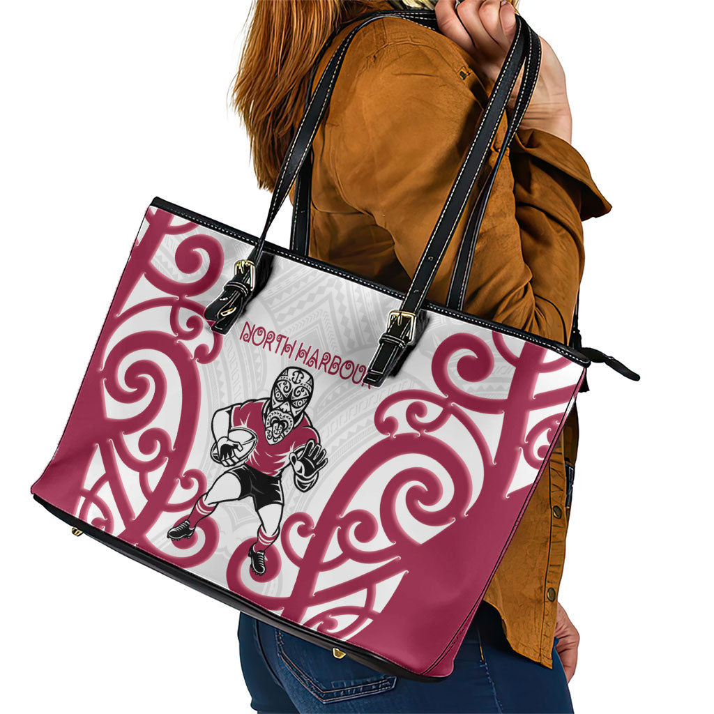 North Harbour Rugby New Zealand Leather Tote Bag Aotearoa Maori Pukana Tiki Mascot
