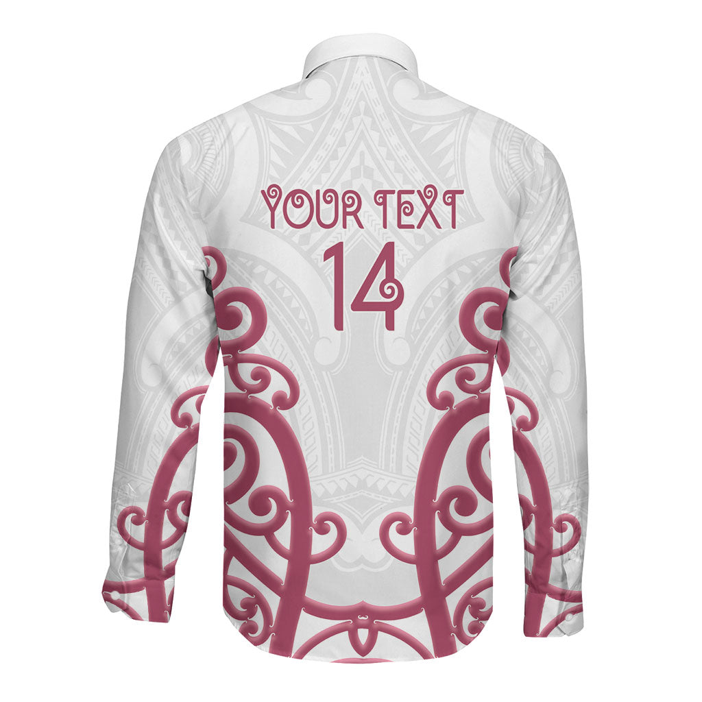 North Harbour Custom Rugby New Zealand Long Sleeve Button Shirt Aotearoa Maori Pukana Tiki Mascot