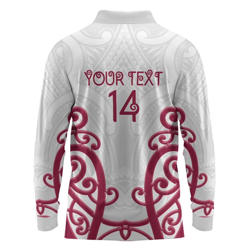 North Harbour Custom Rugby New Zealand Long Sleeve Polo Shirt Aotearoa Maori Pukana Tiki Mascot