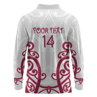 North Harbour Custom Rugby New Zealand Long Sleeve Polo Shirt Aotearoa Maori Pukana Tiki Mascot