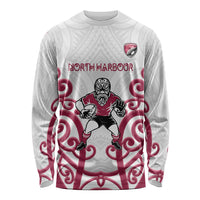 North Harbour Custom Rugby New Zealand Long Sleeve Shirt Aotearoa Maori Pukana Tiki Mascot