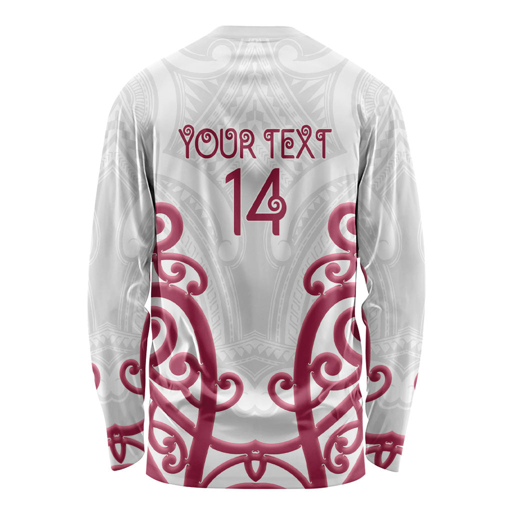 North Harbour Custom Rugby New Zealand Long Sleeve Shirt Aotearoa Maori Pukana Tiki Mascot