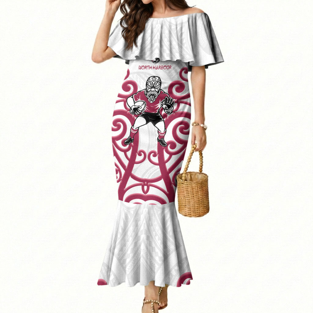 North Harbour Custom Rugby New Zealand Mermaid Dress Aotearoa Maori Pukana Tiki Mascot