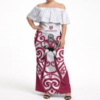 North Harbour Custom Rugby New Zealand Off Shoulder Maxi Dress Aotearoa Maori Pukana Tiki Mascot
