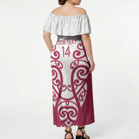 North Harbour Custom Rugby New Zealand Off Shoulder Maxi Dress Aotearoa Maori Pukana Tiki Mascot