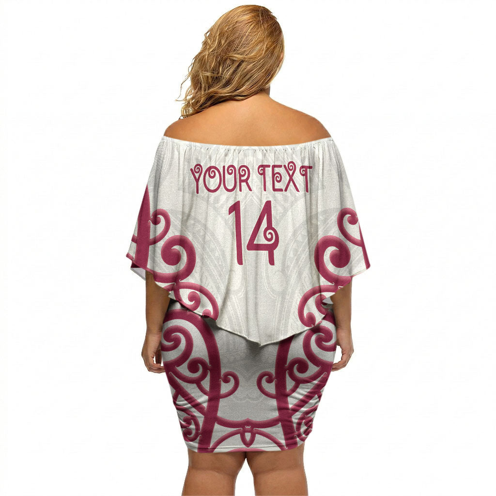 North Harbour Custom Rugby New Zealand Off Shoulder Short Dress Aotearoa Maori Pukana Tiki Mascot