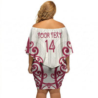 North Harbour Custom Rugby New Zealand Off Shoulder Short Dress Aotearoa Maori Pukana Tiki Mascot