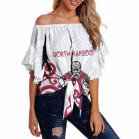 North Harbour Custom Rugby New Zealand Off Shoulder Wrap Waist Top Aotearoa Maori Pukana Tiki Mascot
