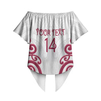 North Harbour Custom Rugby New Zealand Off Shoulder Wrap Waist Top Aotearoa Maori Pukana Tiki Mascot