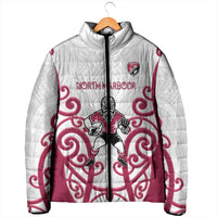 North Harbour Custom Rugby New Zealand Padded Jacket Aotearoa Maori Pukana Tiki Mascot