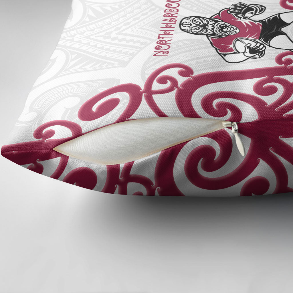 North Harbour Rugby New Zealand Pillow Cover Aotearoa Maori Pukana Tiki Mascot