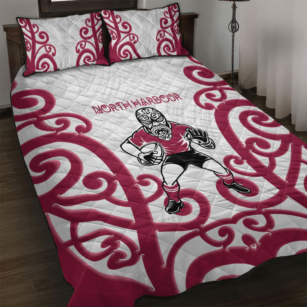 North Harbour Rugby New Zealand Quilt Bed Set Aotearoa Maori Pukana Tiki Mascot