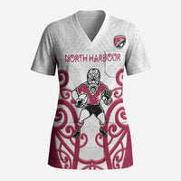 North Harbour Custom Rugby New Zealand Scrub Top Aotearoa Maori Pukana Tiki Mascot