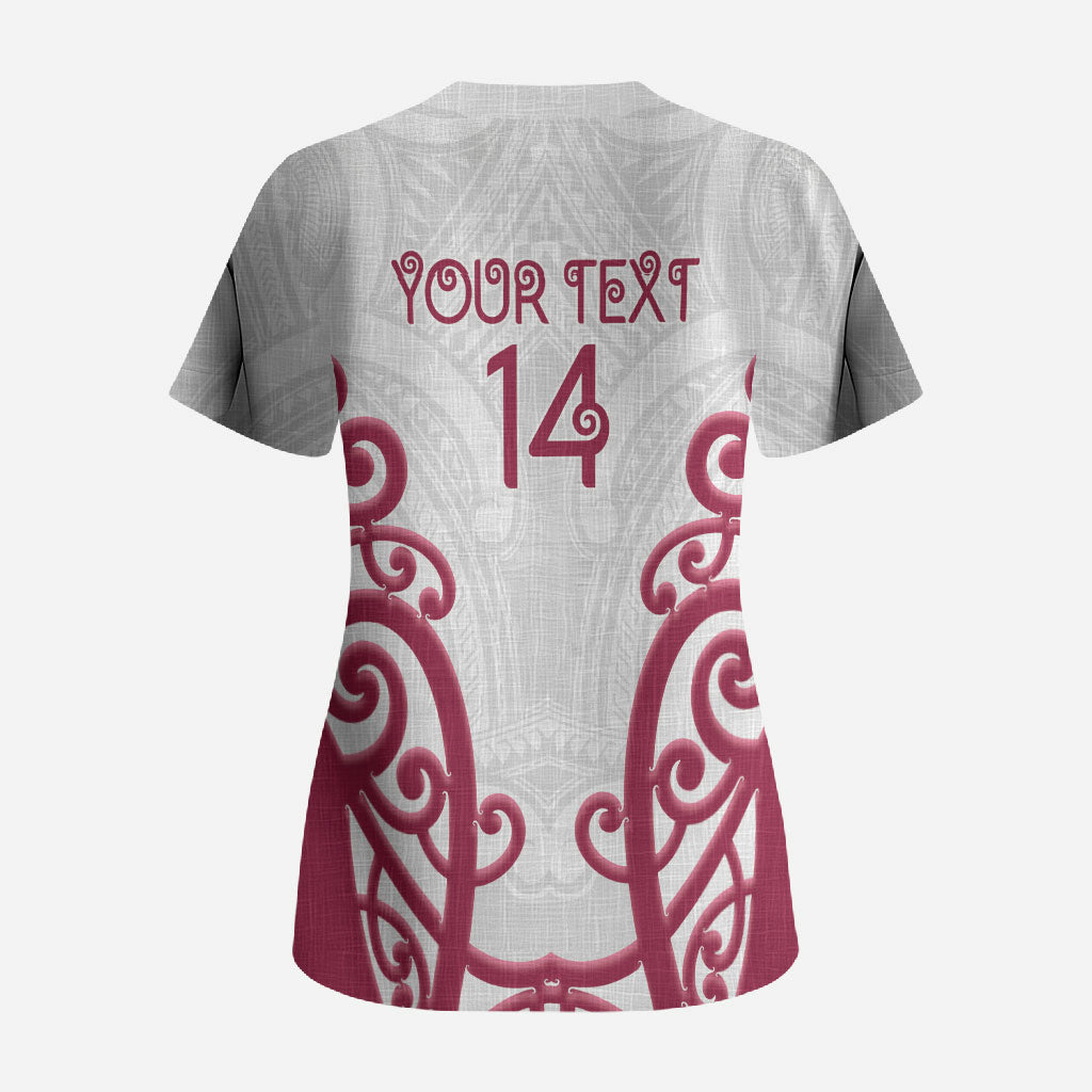 North Harbour Custom Rugby New Zealand Scrub Top Aotearoa Maori Pukana Tiki Mascot