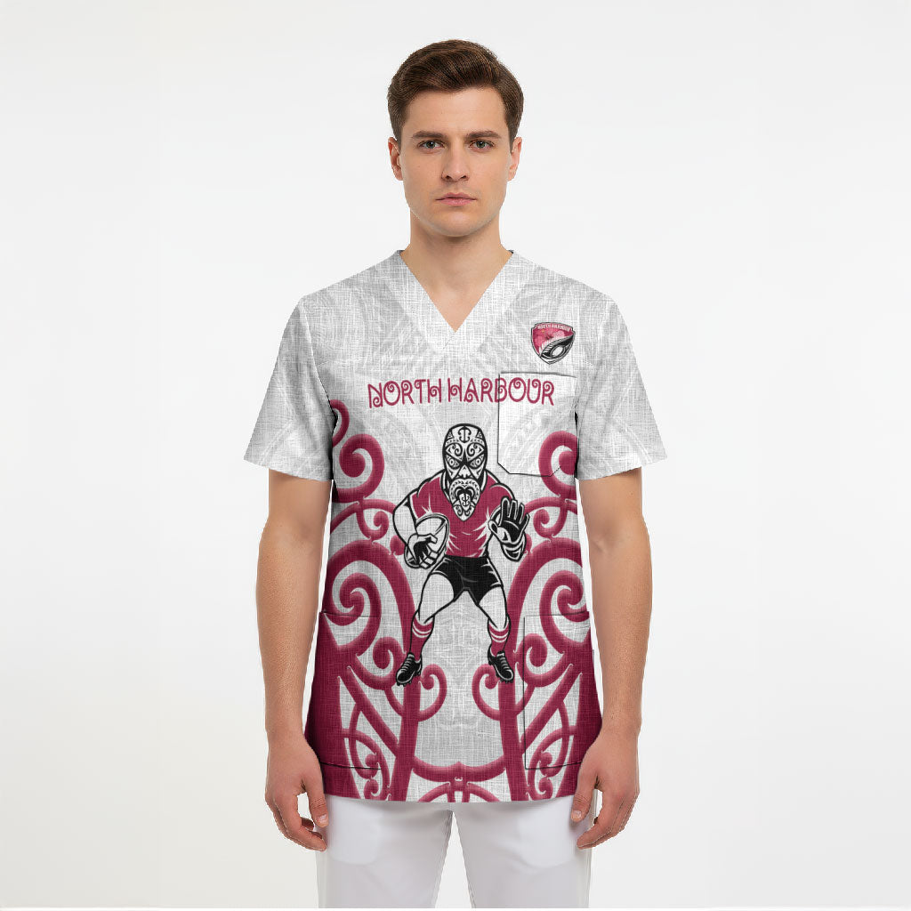 North Harbour Custom Rugby New Zealand Scrub Top Aotearoa Maori Pukana Tiki Mascot