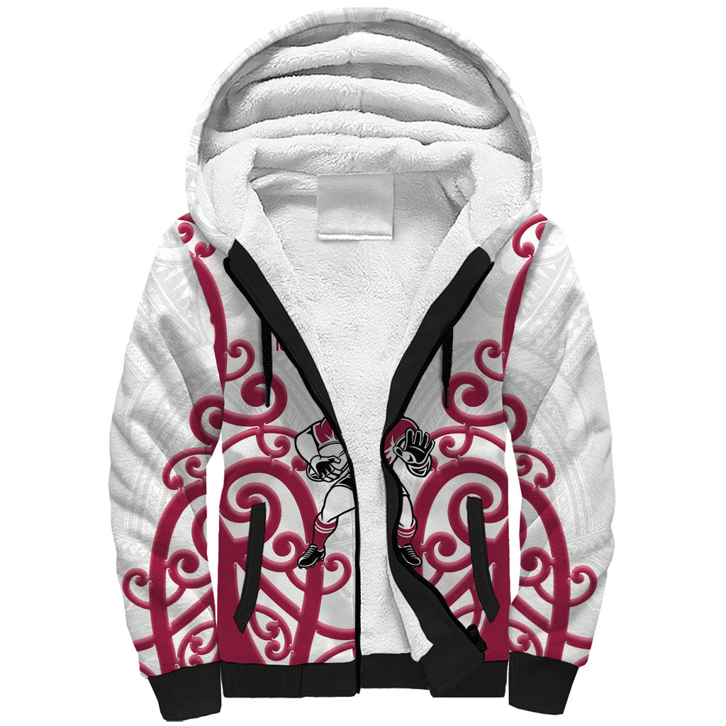 North Harbour Custom Rugby New Zealand Sherpa Hoodie Aotearoa Maori Pukana Tiki Mascot