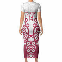 North Harbour Custom Rugby New Zealand Short Sleeve Bodycon Dress Aotearoa Maori Pukana Tiki Mascot