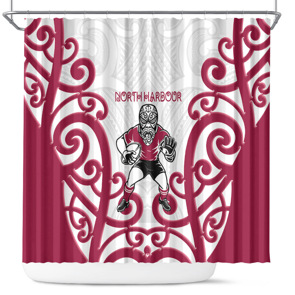 North Harbour Rugby New Zealand Shower Curtain Aotearoa Maori Pukana Tiki Mascot