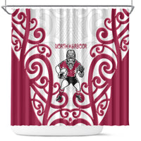 North Harbour Rugby New Zealand Shower Curtain Aotearoa Maori Pukana Tiki Mascot