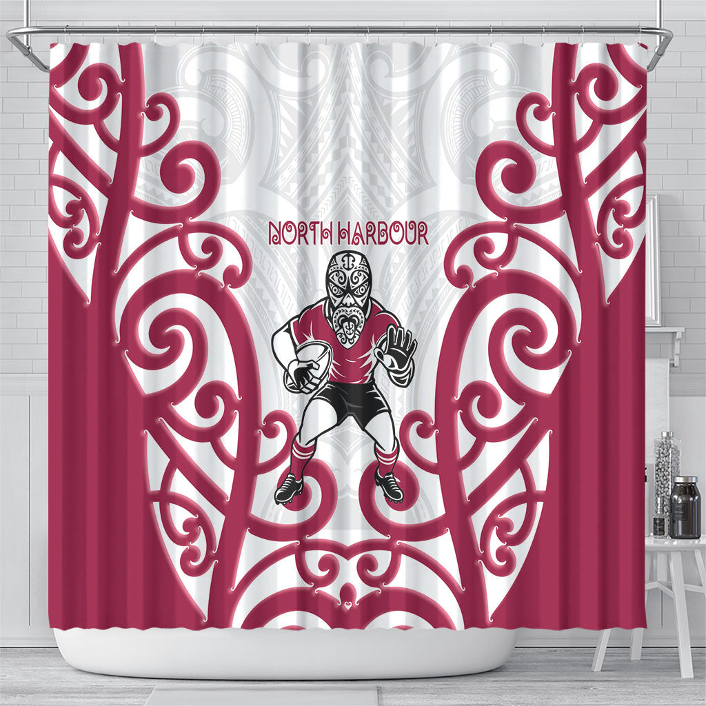 North Harbour Rugby New Zealand Shower Curtain Aotearoa Maori Pukana Tiki Mascot