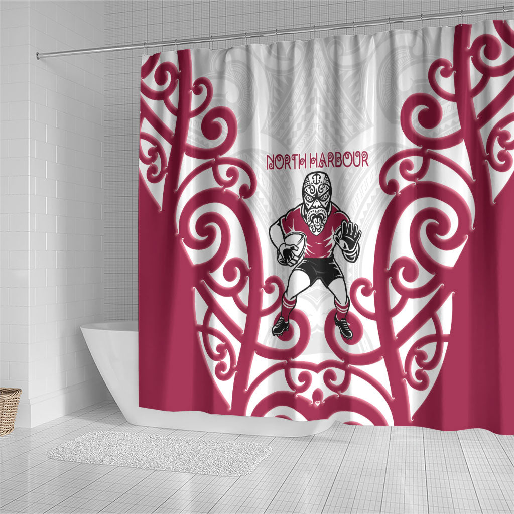 North Harbour Rugby New Zealand Shower Curtain Aotearoa Maori Pukana Tiki Mascot