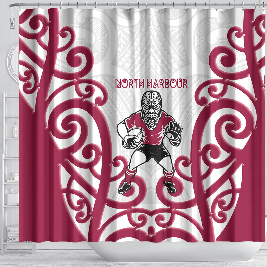 North Harbour Rugby New Zealand Shower Curtain Aotearoa Maori Pukana Tiki Mascot