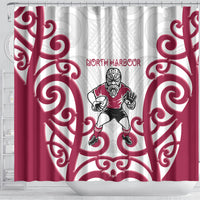 North Harbour Rugby New Zealand Shower Curtain Aotearoa Maori Pukana Tiki Mascot