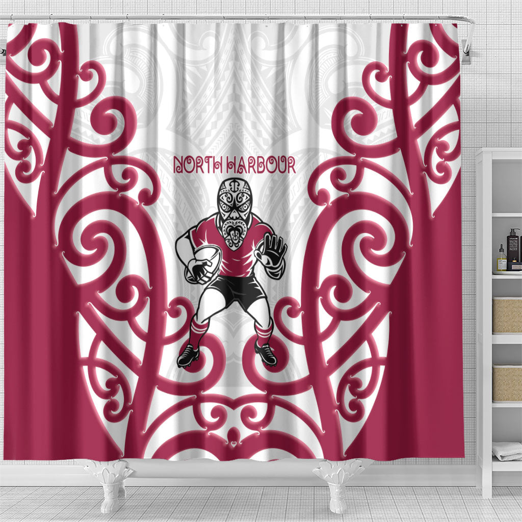 North Harbour Rugby New Zealand Shower Curtain Aotearoa Maori Pukana Tiki Mascot
