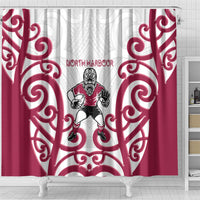 North Harbour Rugby New Zealand Shower Curtain Aotearoa Maori Pukana Tiki Mascot