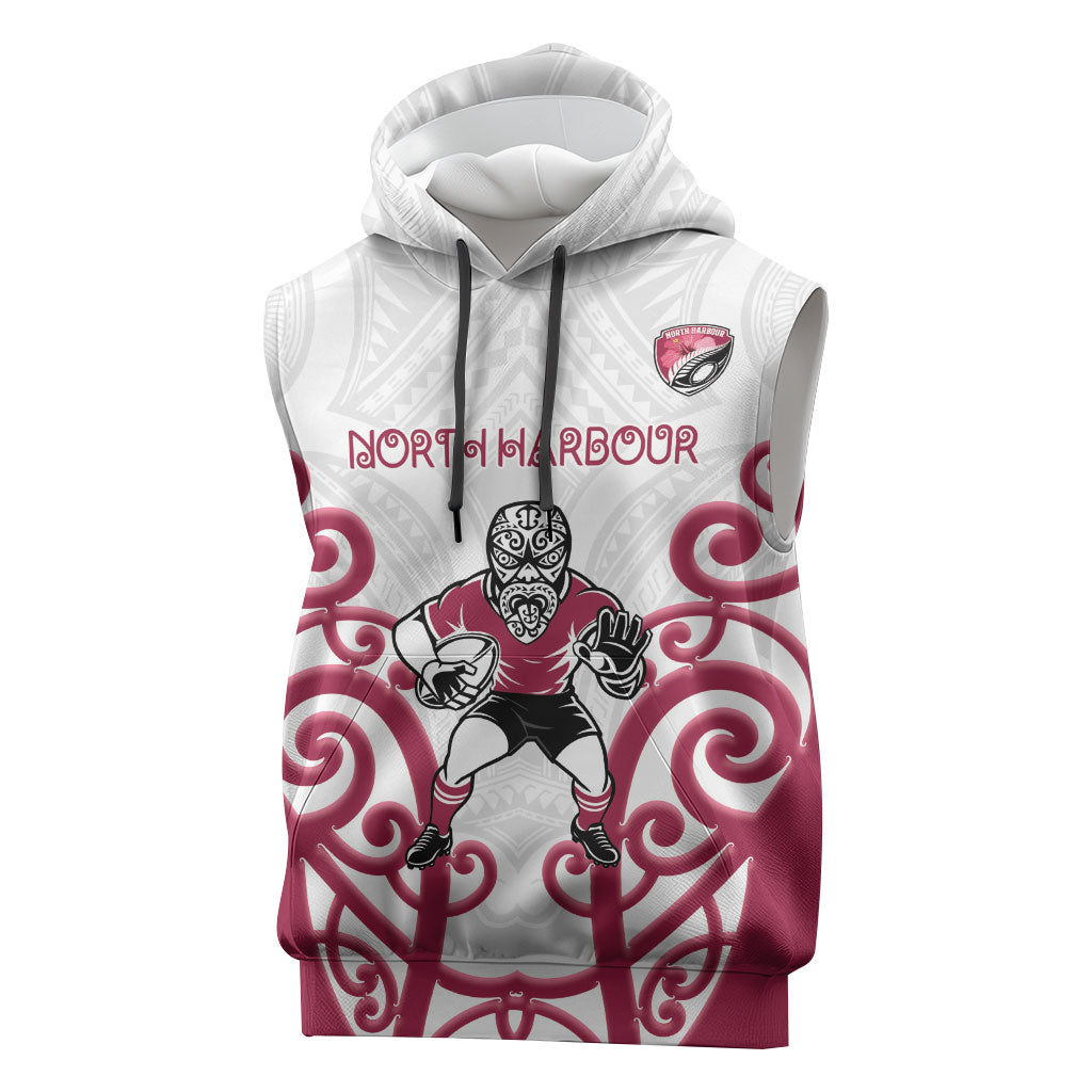 North Harbour Custom Rugby New Zealand Sleeveless Hoodie Aotearoa Maori Pukana Tiki Mascot