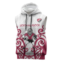 North Harbour Custom Rugby New Zealand Sleeveless Hoodie Aotearoa Maori Pukana Tiki Mascot