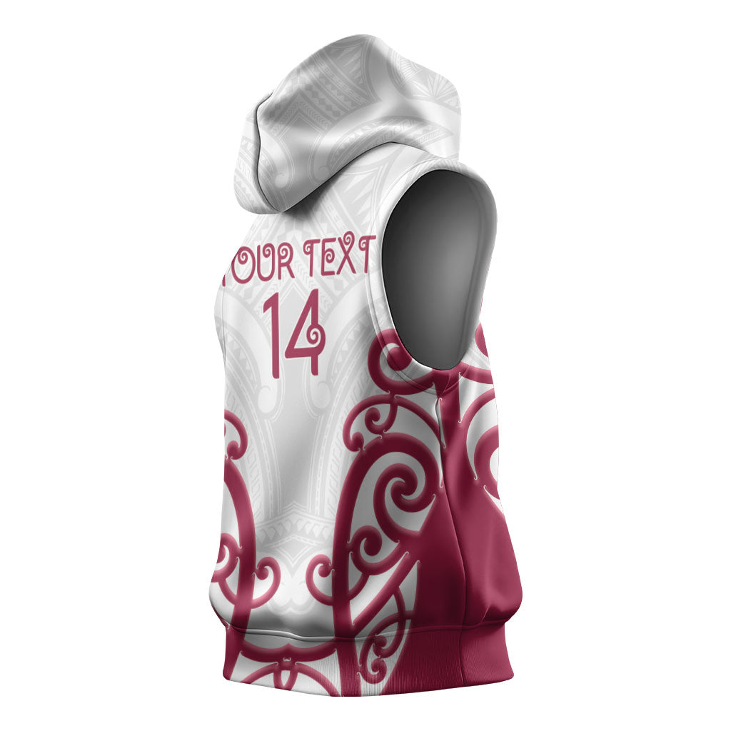 North Harbour Custom Rugby New Zealand Sleeveless Hoodie Aotearoa Maori Pukana Tiki Mascot