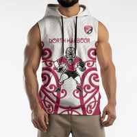 North Harbour Custom Rugby New Zealand Sleeveless Hoodie Aotearoa Maori Pukana Tiki Mascot