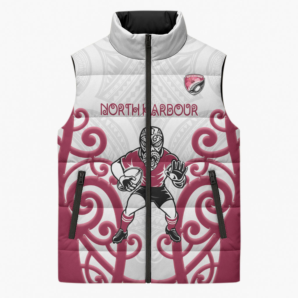 North Harbour Custom Rugby New Zealand Sleeveless Puffer Jacket Aotearoa Maori Pukana Tiki Mascot
