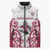 North Harbour Custom Rugby New Zealand Sleeveless Puffer Jacket Aotearoa Maori Pukana Tiki Mascot