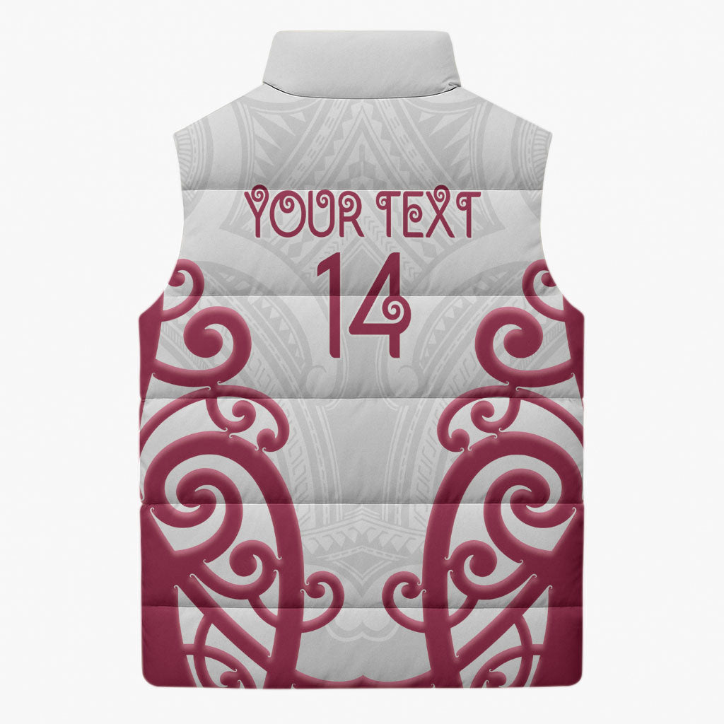 North Harbour Custom Rugby New Zealand Sleeveless Puffer Jacket Aotearoa Maori Pukana Tiki Mascot