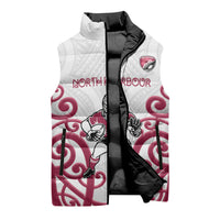 North Harbour Custom Rugby New Zealand Sleeveless Puffer Jacket Aotearoa Maori Pukana Tiki Mascot
